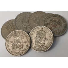 GREAT BRITAIN UK 1948-1961 . ONE 1 SHILLING . LOT OF 7 COINS